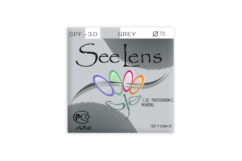 Линза очковая стигматическая -1,25 d61-65 i1,52 минеральная фотох. Grey SeeLens Huaming Optical Co. Ltd